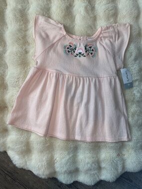 Carter’s Girls 5T Pink Flutter Sleeve Embroidered Floral Babydoll Top NWT